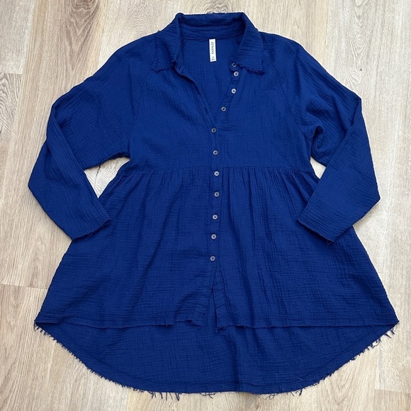 Zenana Outfitters Tops - Zenana Outfitters Royal Blue Button-Up Shirt Dress